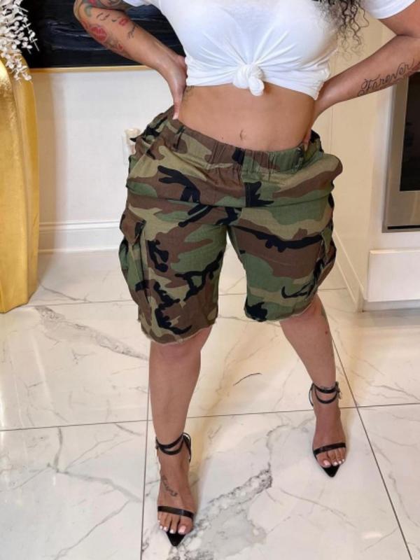 Azuria Summer Camo Print Cargo Shorts